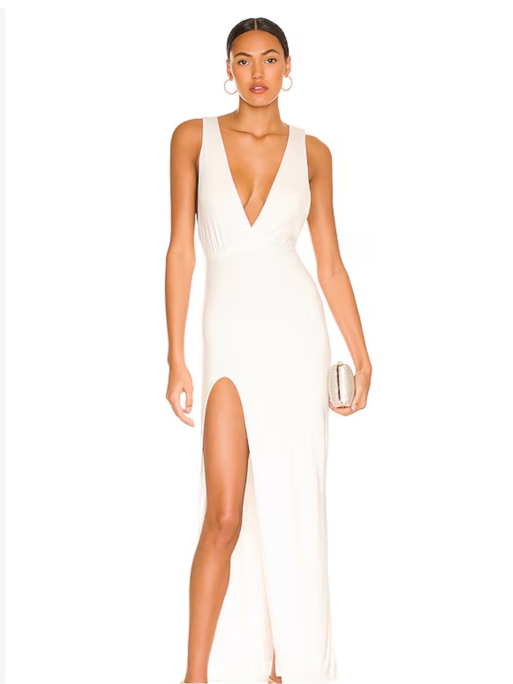 Super down Erika Deep V Jersey Maxi Dress in Ivory